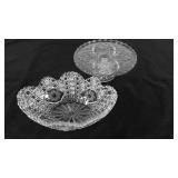 Wheel cut glass console bowl and pressed glass