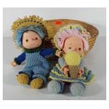 Basket and two dolls with knitted outfits, Seller