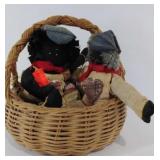 Black Americana, 2 folk art dolls in basket