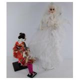 Three dolls, fairy doll on stand 23", Japanese