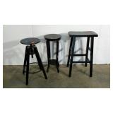 Two stools and a plant stand, all finished in