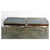 Two glass topped end tables, tops are removable