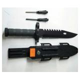 Black survival knives, blade sharpeners and