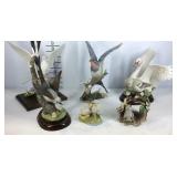 Six porcelain bird theme figurines, three are