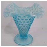 Blue glass vase, Hobnail 6" high