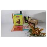 Latch hook kit, needle point tote, knitting