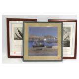 Boat themed wall art, all framed and matted,