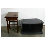 Two stands, wood and laminate, stand with hooks