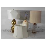 Table lamp group, includes glass and brass lamp,