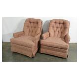 Two upholstered arm chairs, age wear as shown