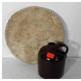 Centerpiece bowl and stoneware whiskey jug, 7"