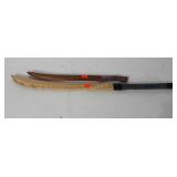 Two wooden prop swords, 21.5" and 33"