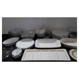 White and clear dinnerware and serving pieces