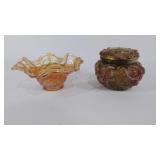 Carnival Glass dish and glass vanity dish