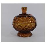 Amber pressed glass covered candy dish 6" high 5"