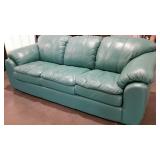 Leather sofa, teal, 90" wide, minor blemishes as