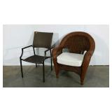 Two woven seat chairs, all weather and rattan,