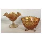 Carnival glass, marigold Northwood footed compote