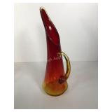 Amberina crackle glass pitcher, 14"