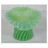 Green spiral opalescent vase, possibly Fenton,