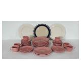 Dinnerware, includes mostly pink Fiesta, seven
