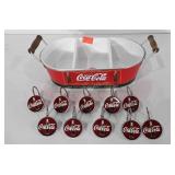Advertising, coca-cola caddy and shower curtain