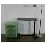Metal storage cart, overbed table, adjustable