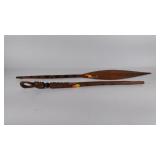 Wooden paddle, approximately 48", carved walking