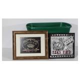 Mixed group, includes tote and two wall art