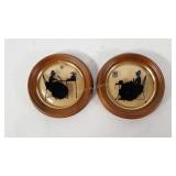 Pair of framed silhouettes on convex glass, 7"