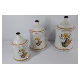 Set of three canisters, ceramic with lids, 9"-11"