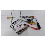 Group of hand tools, screwdrivers, saw, wrenches,
