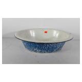 Large enameled bowl, shows wear, 22" × 17.5" × 6"