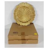 Gold colored poly chargers, new, two boxes of six
