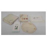 Table linens, W and M embroidered napkins, floral