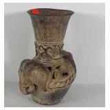 Ceramic elephant African tribal decor vase, 13"