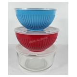 Mixing bowls with lids, clear is glass, two
