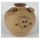 Pottery piggy bank, needs top cork, stands 7"