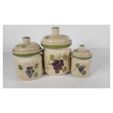 Ceramic grape design canisters, three