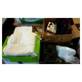 Skid lot: includes a carved cane, bedding, shoes,