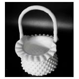 Glassware, Fenton hobnail milk glass 7" basket