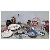 Home goods,  Pyrex pie plate,  pottery, mini mugs
