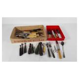 Early tools and flatware, including silverplate