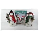 Vintage style snow people with box, 16" and 17"