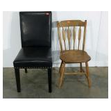 Two chairs, vinyl and wood