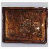 Handcrafted wood and copper picture of kittens,