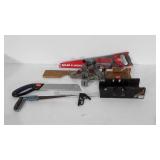 Tools, includes miter box, spear and Jackson saw,