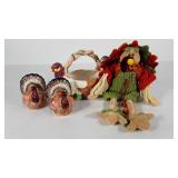 Thanksgiving decor group, plush turkey, ceramic