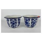 Two ceramic blue and white planters, include