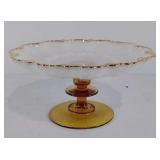 Glass pedestal deviled egg dish, 10" in diameter